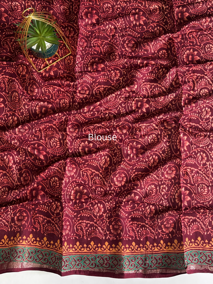 Pure Chanderi Cotton Ajrakh print saree