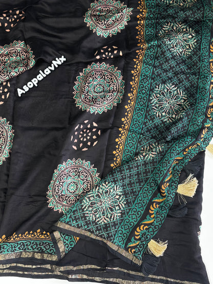 Chanderi Cotton Ajrakh print saree