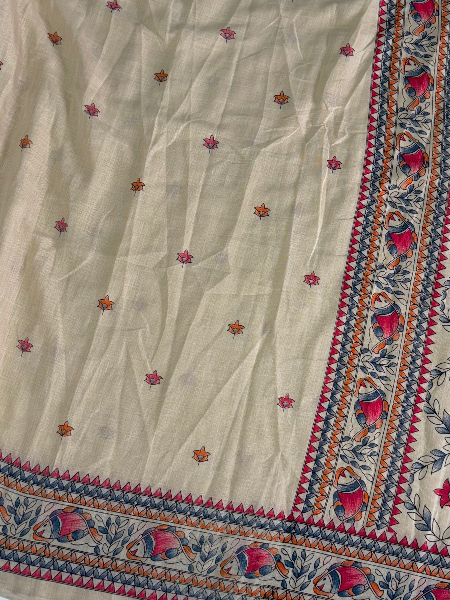 Traditional Madhubani Print Linen Saree